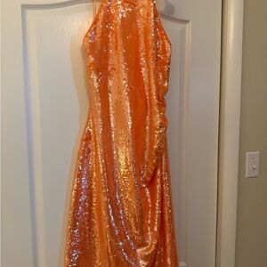 Caroline Constas Orange Sequin Backless Dress